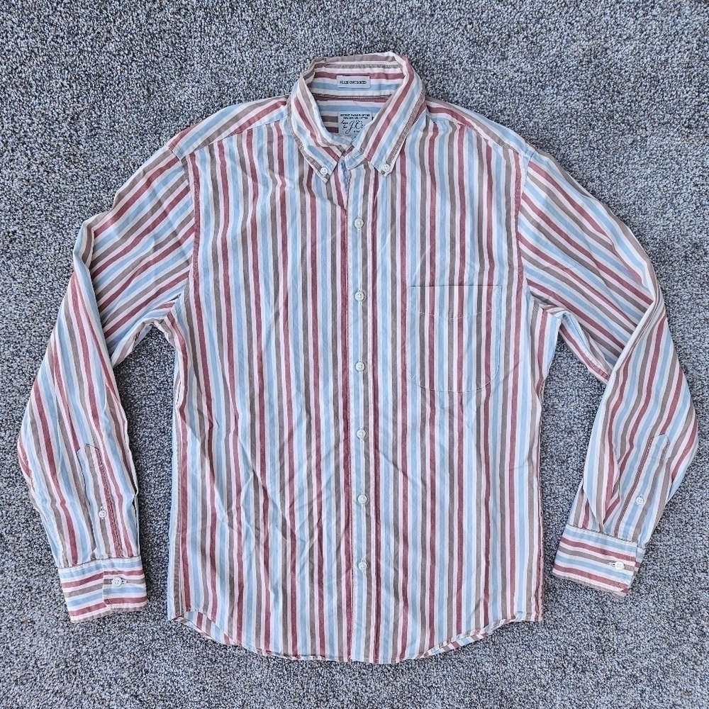 J.Crew Untucked Slim Organic Cotton Stretch Secret Wash Poplin Striped Shirt S